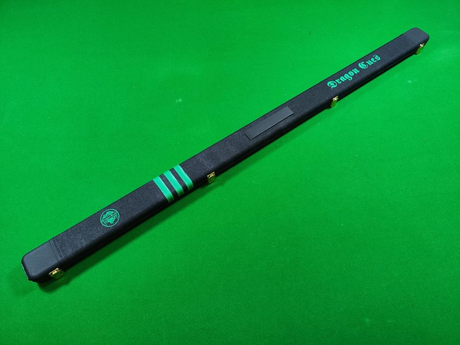 Black Dragon Cues branded cue case with teal stripes
