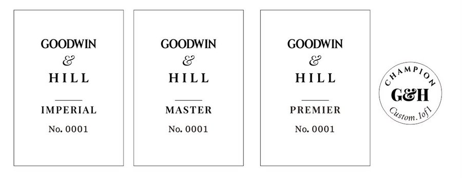 Goodwin and Hill badge artwork for the Premier, Imperial, Master and Champion tiers